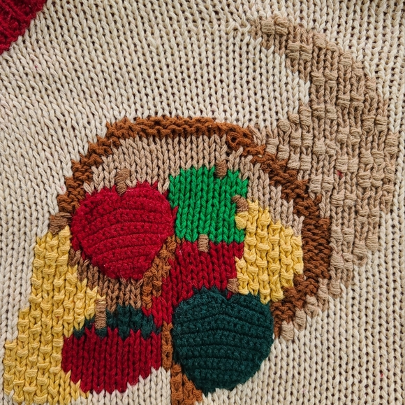 Vintage Robin Sinkler Womens Fall Thanksgiving Hand Knit Sweater Cardigan Small - Picture 6 of 10